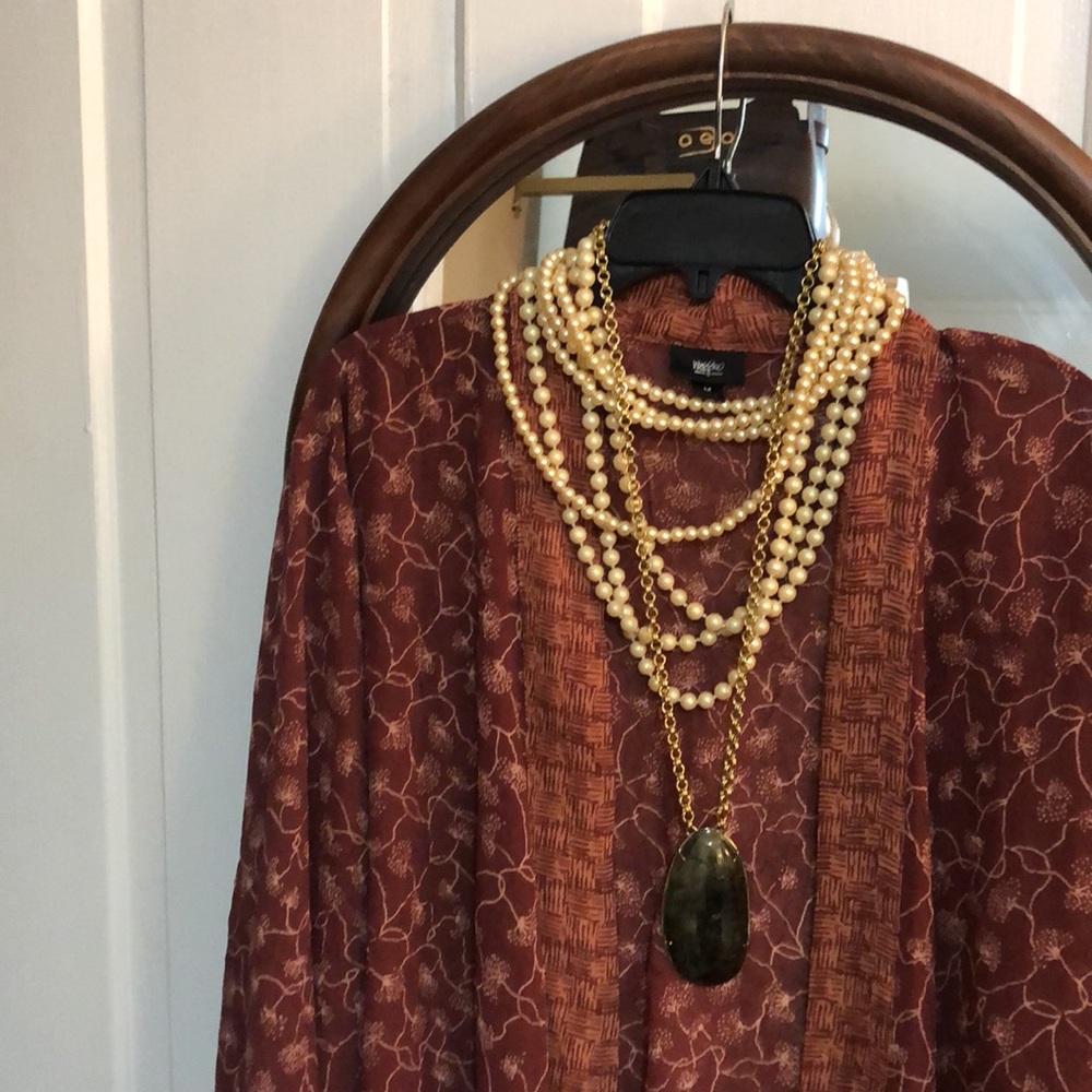 BOHO MOSSIMO • Bohemian Kimono Elegant Rust Floral Design - Picture 6 of 12